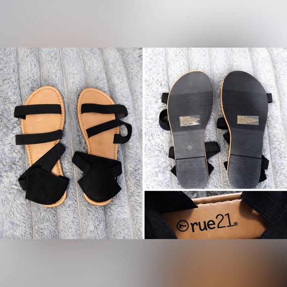 Rue21 Shoes - Rue21 Black Elastic Strappy Flat Sandals Size 7 New Never Worn